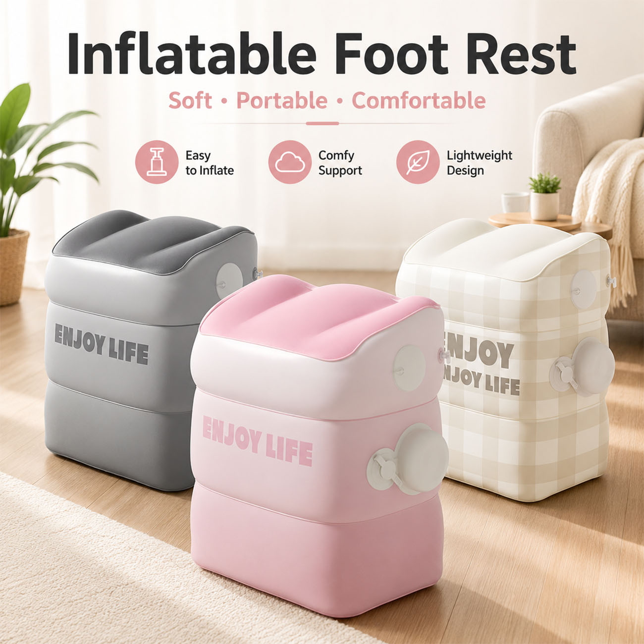 Office Footrest Cushion - Reposapiés inflable para viajes en avión,